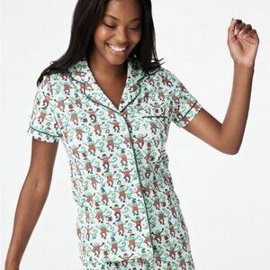 Roller Rabbit Monkey Mas Polo Christmas Pajama Top in Mint Green